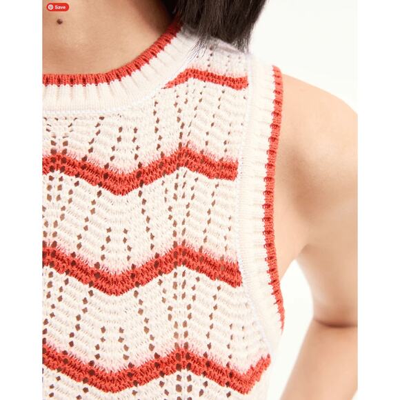 Veronica Beard Jerrell Cropped Knit Tank Off-White/Pink Shell/Persimmon Small - Picture 3 of 7
